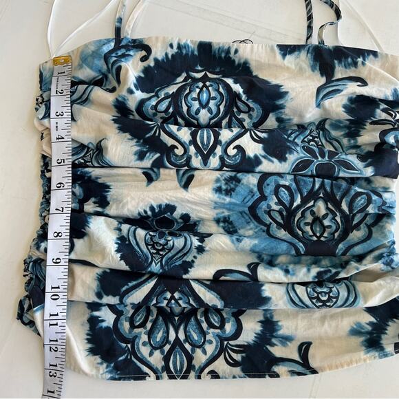 New Zara Ruched Blue Paisley Spaghetti Strap Tank Top SIZE Small - Picture 8 of 10